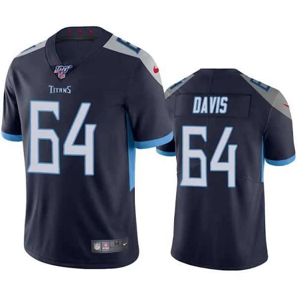Men Tennessee Titans #64 Nate Davis Nike Navy 100th Vapor Limited NFL Jersey->tennessee titans->NFL Jersey